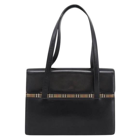 Burberrys Tote Bag Leather Black Silver Auth bs37491