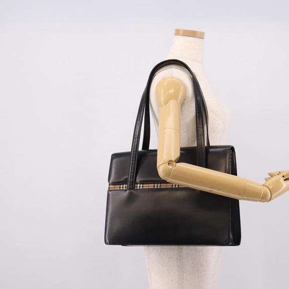 Burberrys Tote Bag Leather Black Silver Auth bs37491