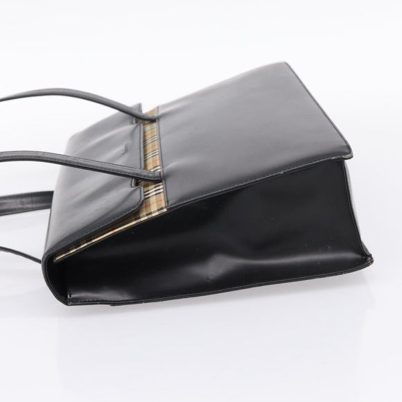 Burberrys Tote Bag Leather Black Silver Auth bs37491
