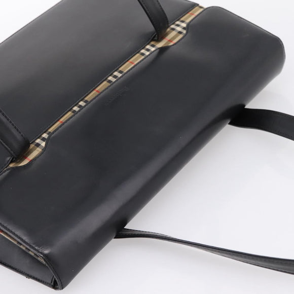 Burberrys Tote Bag Leather Black Silver Auth bs37491
