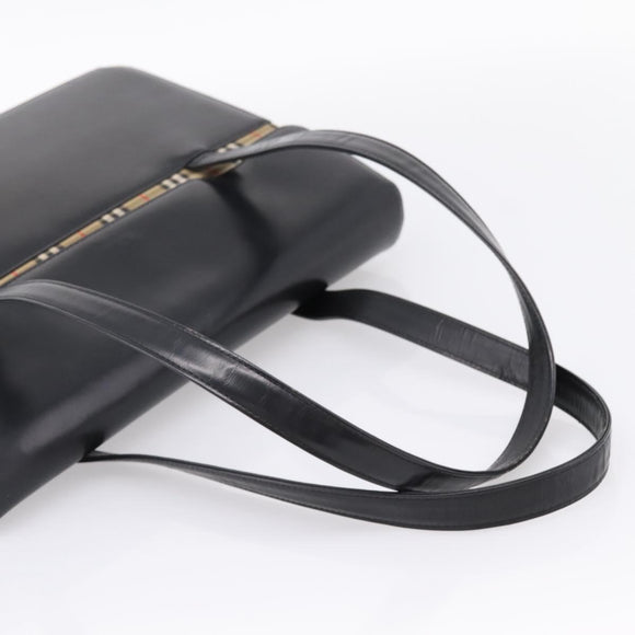Burberrys Tote Bag Leather Black Silver Auth bs37491