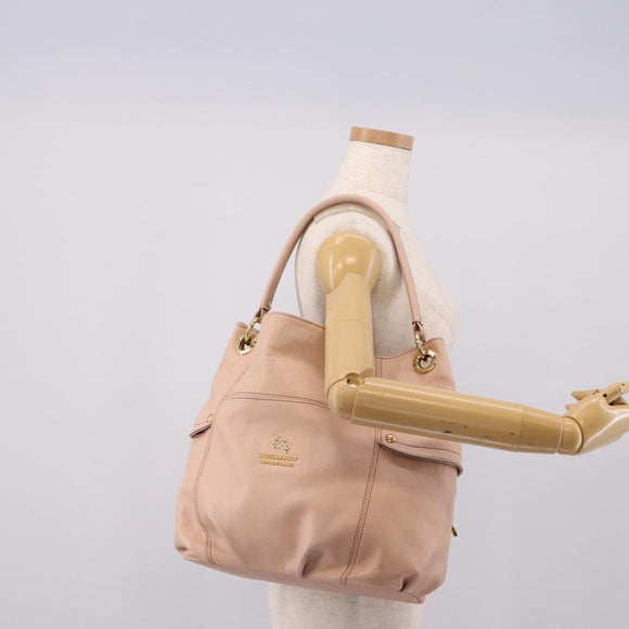 BURBERRY Blue Label Tote Bag Leather Beige Gold Auth bs37492