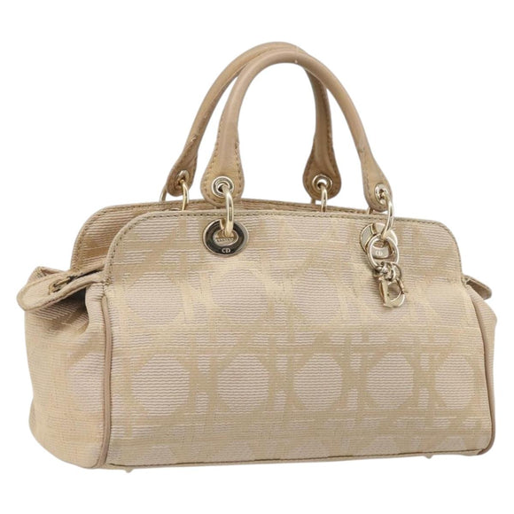 Christian Dior Hand Bag Canvas Beige Gold Auth bs37497