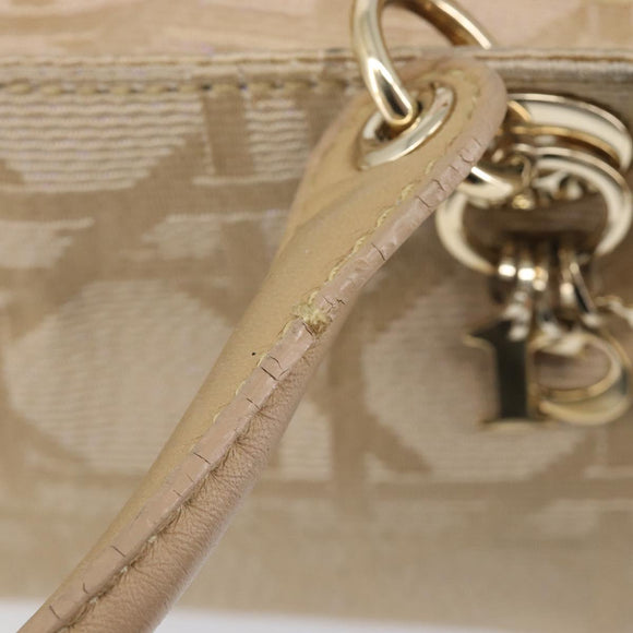 Christian Dior Hand Bag Canvas Beige Gold Auth bs37497