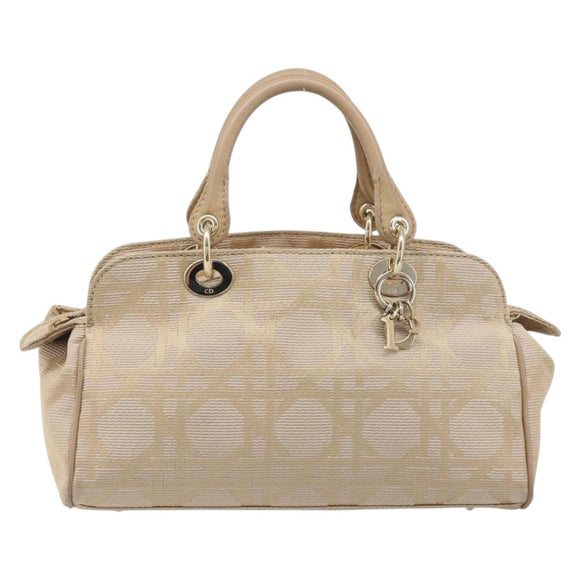 Christian Dior Hand Bag Canvas Beige Gold Auth bs37497