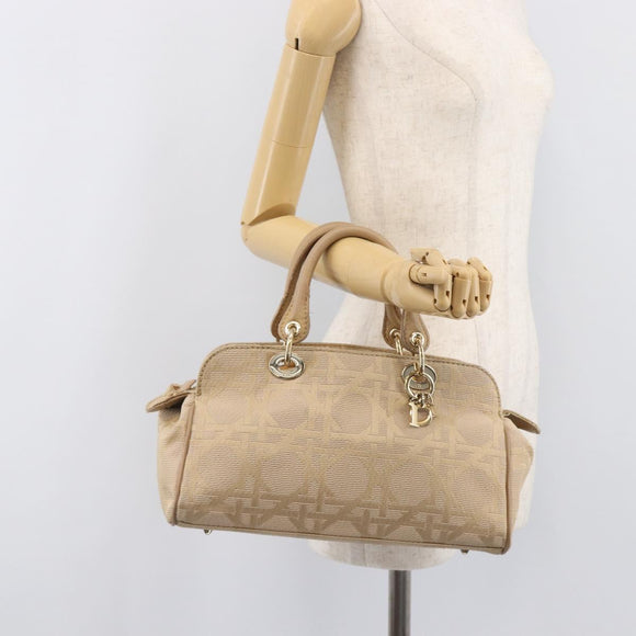 Christian Dior Hand Bag Canvas Beige Gold Auth bs37497