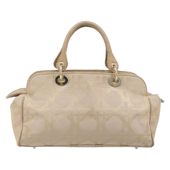 Christian Dior Hand Bag Canvas Beige Gold Auth bs37497