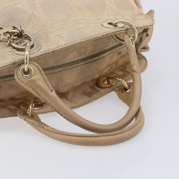 Christian Dior Hand Bag Canvas Beige Gold Auth bs37497