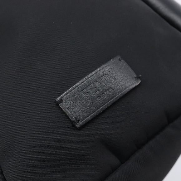 FENDI Monster Backpack Leather Nylon Black Silver Auth bs37498