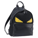 FENDI Monster Backpack Leather Nylon Black Silver Auth bs37498-1