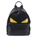 FENDI Monster Backpack Leather Nylon Black Silver Auth bs37498-2