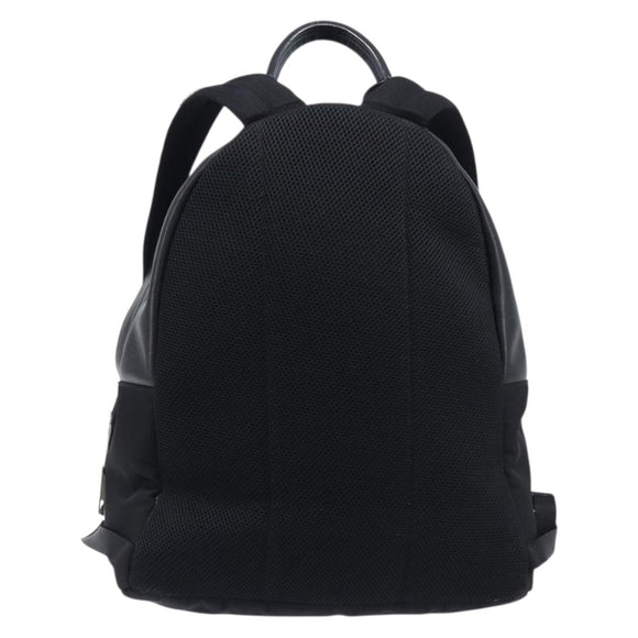 FENDI Monster Backpack Leather Nylon Black Silver Auth bs37498