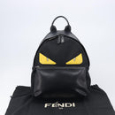 FENDI Monster Backpack Leather Nylon Black Silver Auth bs37498-12