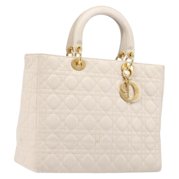 Christian Dior Canage Hand Bag Leather White Gold Auth bs37499