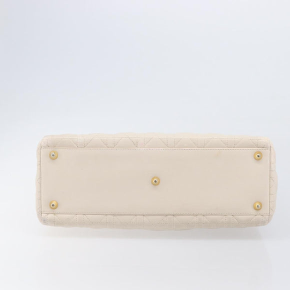 Christian Dior Canage Hand Bag Leather White Gold Auth bs37499
