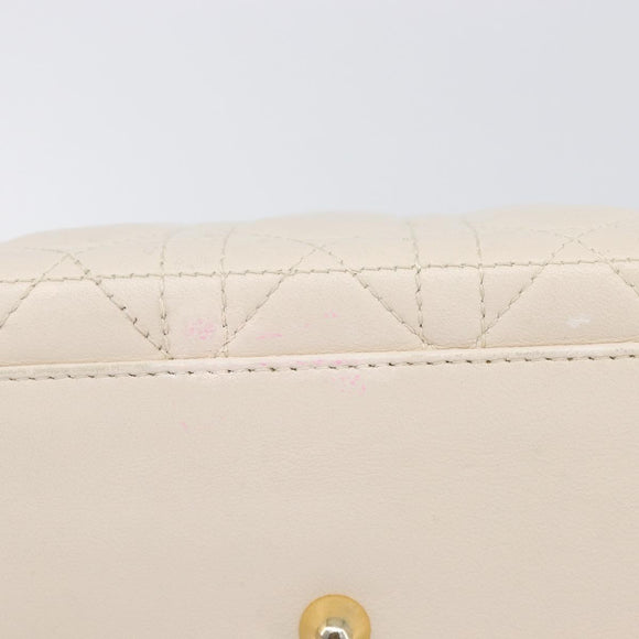 Christian Dior Canage Hand Bag Leather White Gold Auth bs37499