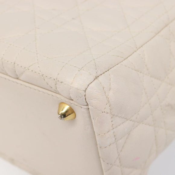 Christian Dior Canage Hand Bag Leather White Gold Auth bs37499