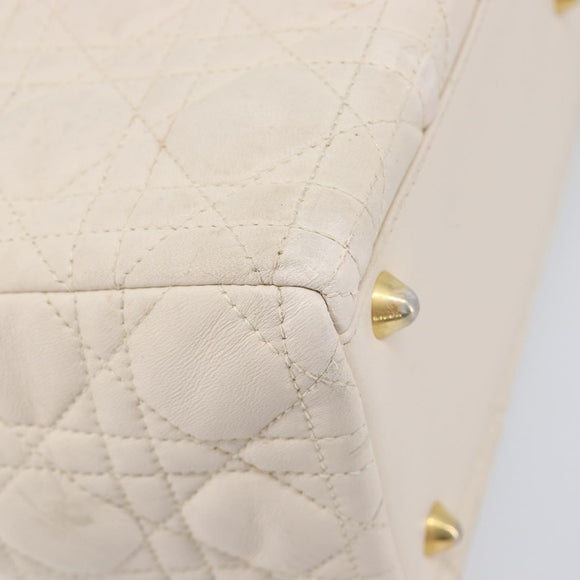 Christian Dior Canage Hand Bag Leather White Gold Auth bs37499