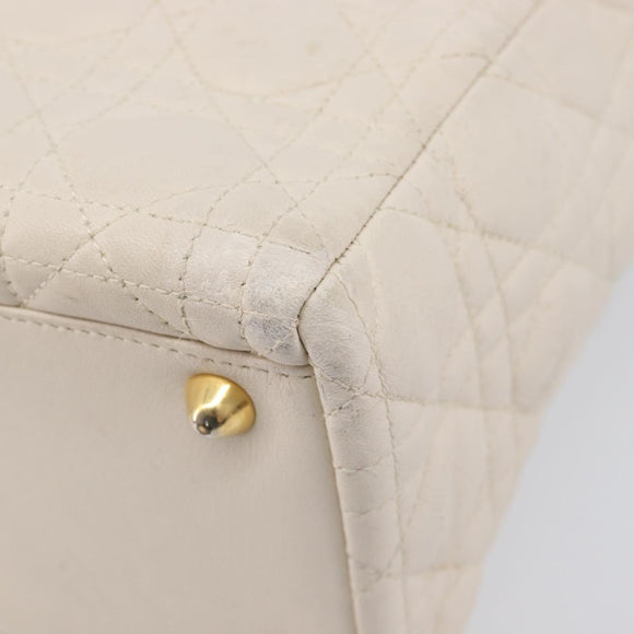 Christian Dior Canage Hand Bag Leather White Gold Auth bs37499