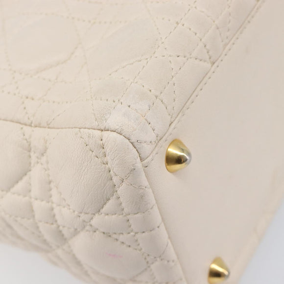 Christian Dior Canage Hand Bag Leather White Gold Auth bs37499