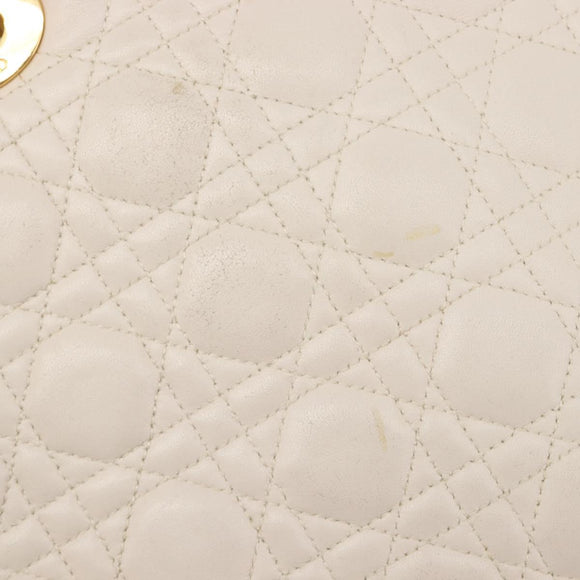 Christian Dior Canage Hand Bag Leather White Gold Auth bs37499