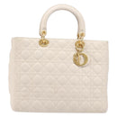 Christian Dior Canage Hand Bag Leather White Gold Auth bs37499-13