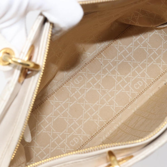 Christian Dior Canage Hand Bag Leather White Gold Auth bs37499