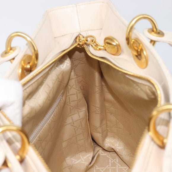 Christian Dior Canage Hand Bag Leather White Gold Auth bs37499