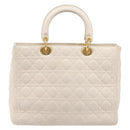 Christian Dior Canage Hand Bag Leather White Gold Auth bs37499-2