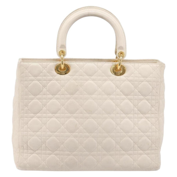 Christian Dior Canage Hand Bag Leather White Gold Auth bs37499