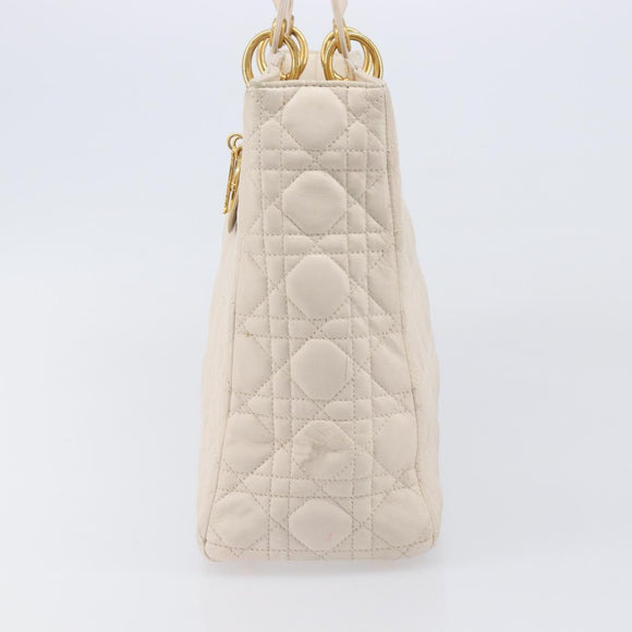 Christian Dior Canage Hand Bag Leather White Gold Auth bs37499