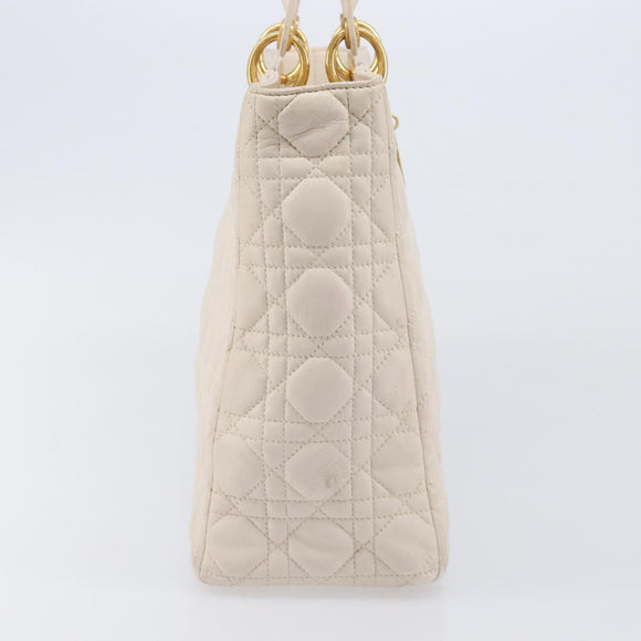 Christian Dior Canage Hand Bag Leather White Gold Auth bs37499