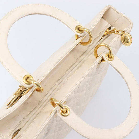 Christian Dior Canage Hand Bag Leather White Gold Auth bs37499