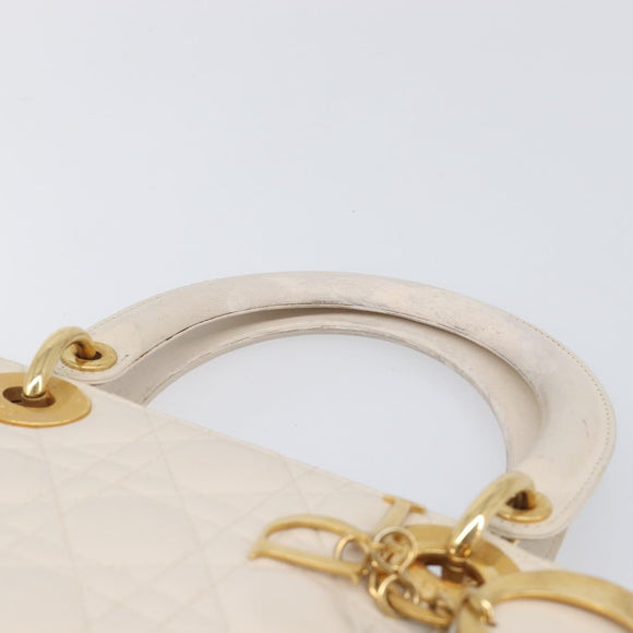 Christian Dior Canage Hand Bag Leather White Gold Auth bs37499