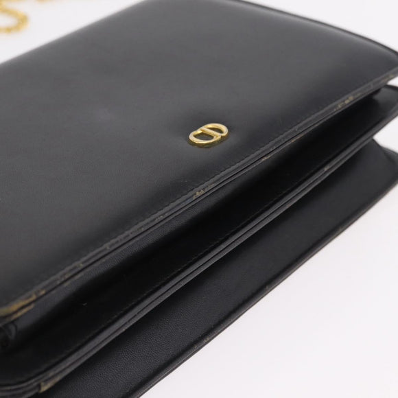 Christian Dior Chain Shoulder Bag Leather Black Gold Auth bs37500