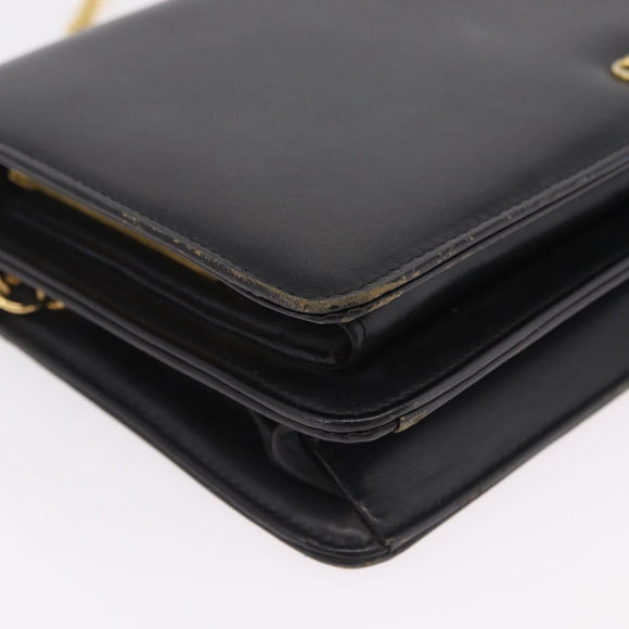 Christian Dior Chain Shoulder Bag Leather Black Gold Auth bs37500