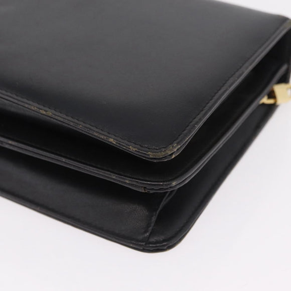 Christian Dior Chain Shoulder Bag Leather Black Gold Auth bs37500