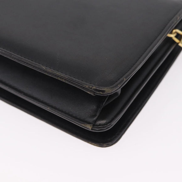 Christian Dior Chain Shoulder Bag Leather Black Gold Auth bs37500