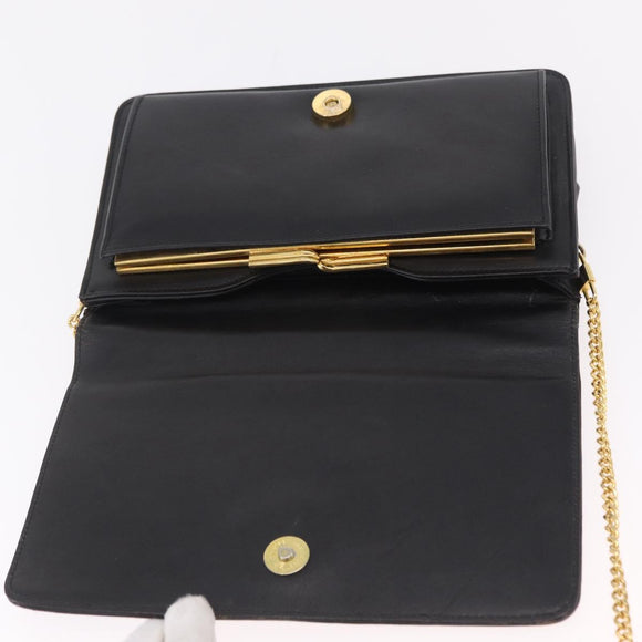 Christian Dior Chain Shoulder Bag Leather Black Gold Auth bs37500