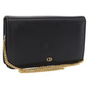 Christian Dior Chain Shoulder Bag Leather Black Gold Auth bs37500-1