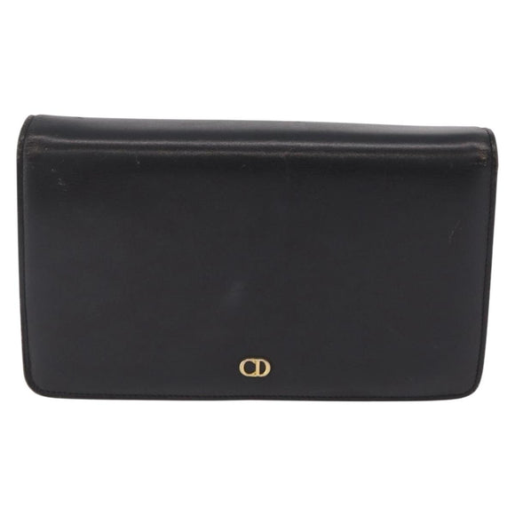 Christian Dior Chain Shoulder Bag Leather Black Gold Auth bs37500
