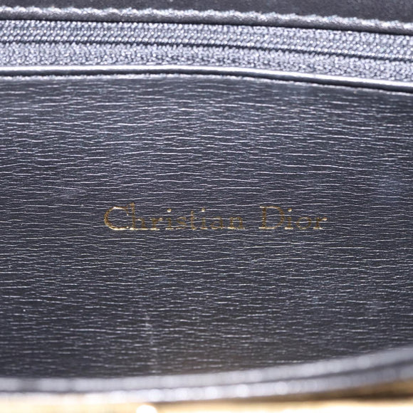 Christian Dior Chain Shoulder Bag Leather Black Gold Auth bs37500