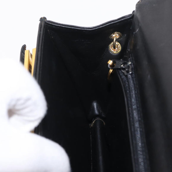 Christian Dior Chain Shoulder Bag Leather Black Gold Auth bs37500
