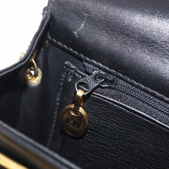 Christian Dior Chain Shoulder Bag Leather Black Gold Auth bs37500