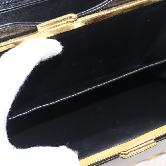 Christian Dior Chain Shoulder Bag Leather Black Gold Auth bs37500