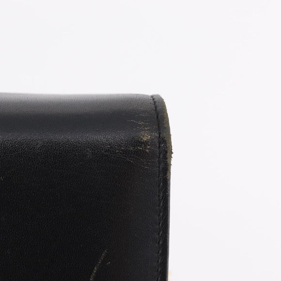 Christian Dior Chain Shoulder Bag Leather Black Gold Auth bs37500