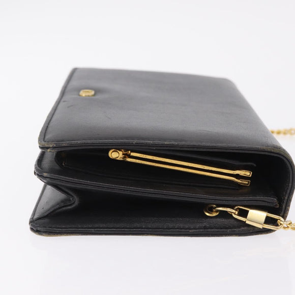 Christian Dior Chain Shoulder Bag Leather Black Gold Auth bs37500