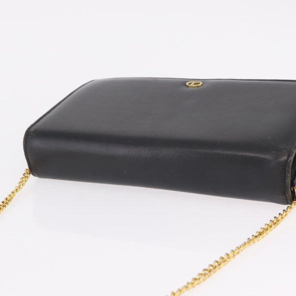 Christian Dior Chain Shoulder Bag Leather Black Gold Auth bs37500