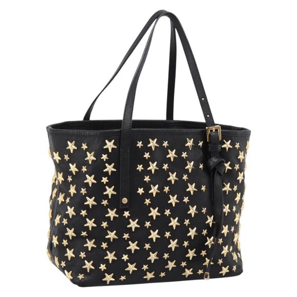 Jimmy Choo Studs Tote Bag Leather Black Gold Auth bs37502