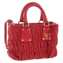 PRADA Hand Bag Leather 2way Red Gold Auth bs37504V-1